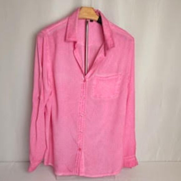 Velvet Heart Hot Pink Button Down Long Sleeve Blouse Shirt Size Large - Picture 2 of 11